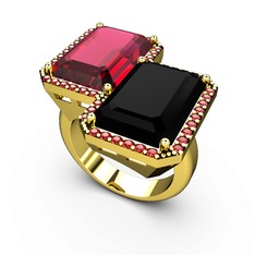 Rodolit garnet, siyah zirkon ve garnet 8 ayar altın yüzük