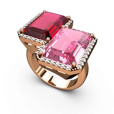 Rodolit garnet, pembe kuvars ve swarovski 18 ayar rose altın yüzük