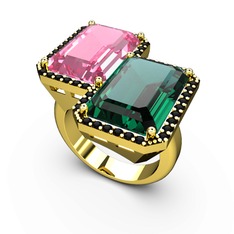 Avis Yüzük - Pembe kuvars, yeşil kuvars ve siyah zirkon 14 ayar altın yüzük #dry6f6