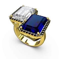 Beyaz zirkon, lab safir ve siyah zirkon 8 ayar altın yüzük