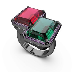 Avis Yüzük - Rodolit garnet, yeşil kuvars ve ametist 925 ayar siyah rodyum kaplama gümüş yüzük #ealuf5