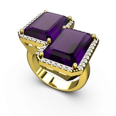 Ametist ve swarovski 8 ayar altın yüzük