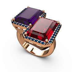 Ametist, garnet ve lab safir 18 ayar rose altın yüzük