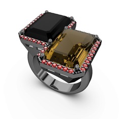 Avis Yüzük - Siyah zirkon, dumanlı kuvars ve garnet 925 ayar siyah rodyum kaplama gümüş yüzük #eoyq67