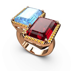 Avis Yüzük - Akuamarin, garnet ve sitrin 8 ayar rose altın yüzük #f05m4i