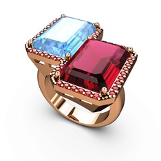 Avis Yüzük - Akuamarin, rodolit garnet ve garnet 14 ayar rose altın yüzük #f86g9