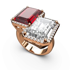 Garnet, beyaz zirkon ve swarovski 18 ayar rose altın yüzük
