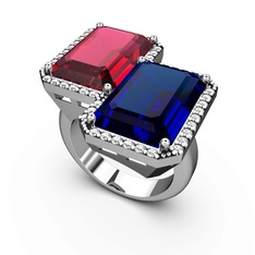Avis Yüzük - Rodolit garnet, lab safir ve swarovski 14 ayar beyaz altın yüzük #fh0ssp