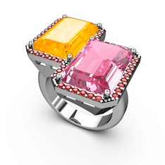 Sitrin, pembe kuvars ve garnet 18 ayar beyaz altın yüzük