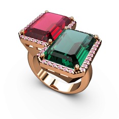 Rodolit garnet, yeşil kuvars ve pembe kuvars 8 ayar rose altın yüzük