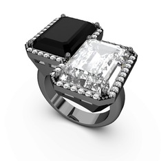 Avis Yüzük - Siyah zirkon, beyaz zirkon ve swarovski 925 ayar siyah rodyum kaplama gümüş yüzük #g1nhco