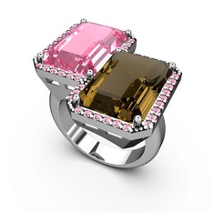 Avis Yüzük - Pembe kuvars ve dumanlı kuvars 18 ayar beyaz altın yüzük #gckcr6