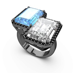 Avis Yüzük - Akuamarin, beyaz zirkon ve siyah zirkon 925 ayar siyah rodyum kaplama gümüş yüzük #gkqlkf