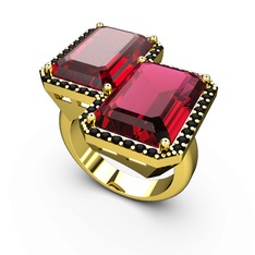 Garnet, rodolit garnet ve siyah zirkon 8 ayar altın yüzük