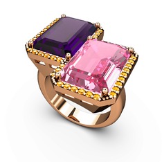 Ametist, pembe kuvars ve sitrin 14 ayar rose altın yüzük
