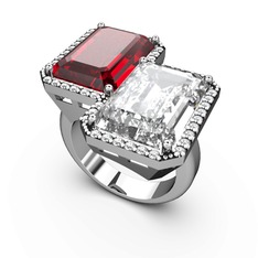 Garnet, beyaz zirkon ve swarovski 14 ayar beyaz altın yüzük