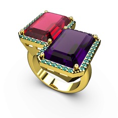 Rodolit garnet, ametist ve yeşil kuvars 14 ayar altın yüzük