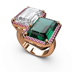 Avis Yüzük - Beyaz zirkon, yeşil kuvars ve rodolit garnet 18 ayar rose altın yüzük #hm11ho