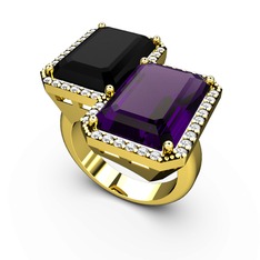 Avis Yüzük - Siyah zirkon, ametist ve swarovski 18 ayar altın yüzük #hw94ef