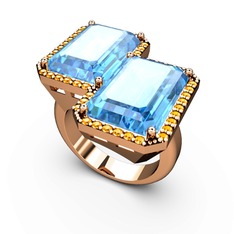 Avis Yüzük - Akuamarin ve sitrin 8 ayar rose altın yüzük #ia9izj