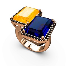 Avis Yüzük - Sitrin, lab safir ve siyah zirkon 925 ayar rose altın kaplama gümüş yüzük #iommy6