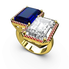 Lab safir, beyaz zirkon ve garnet 18 ayar altın yüzük