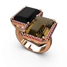 Avis Yüzük - Siyah zirkon, dumanlı kuvars ve garnet 925 ayar rose altın kaplama gümüş yüzük #iurhpl