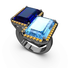 Avis Yüzük - Lab safir, akuamarin ve sitrin 925 ayar siyah rodyum kaplama gümüş yüzük #k6w2kl