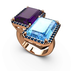 Avis Yüzük - Ametist, akuamarin ve lab safir 14 ayar rose altın yüzük #kbu3tj