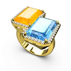 Sitrin, akuamarin ve swarovski 18 ayar altın yüzük