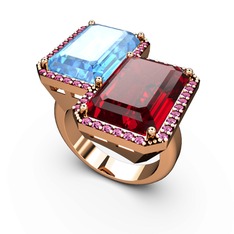 Avis Yüzük - Akuamarin, garnet ve rodolit garnet 18 ayar rose altın yüzük #l10ox6