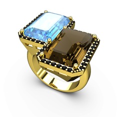 Avis Yüzük - Akuamarin, dumanlı kuvars ve siyah zirkon 8 ayar altın yüzük #l9xz2t