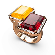Avis Yüzük - Sitrin, garnet ve swarovski 8 ayar rose altın yüzük #lofk3u