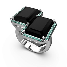 Avis Yüzük - Siyah zirkon ve yeşil kuvars 18 ayar beyaz altın yüzük #lrqvyz