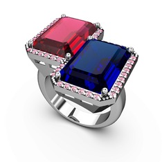 Avis Yüzük - Rodolit garnet, lab safir ve pembe kuvars 18 ayar beyaz altın yüzük #m3ipcu