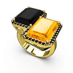 Siyah zirkon ve sitrin 14 ayar altın yüzük