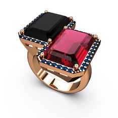 Avis Yüzük - Siyah zirkon, rodolit garnet ve lab safir 8 ayar rose altın yüzük #m687lo