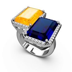 Avis Yüzük - Sitrin, lab safir ve swarovski 18 ayar beyaz altın yüzük #maw7v8