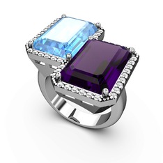 Avis Yüzük - Akuamarin, ametist ve swarovski 18 ayar beyaz altın yüzük #mcgu2k