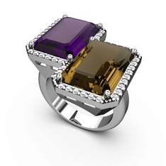 Avis Yüzük - Ametist, dumanlı kuvars ve swarovski 925 ayar gümüş yüzük #mkg1uh