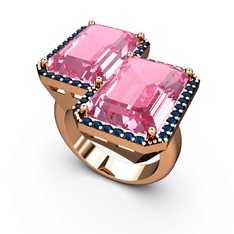 Pembe kuvars ve lab safir 18 ayar rose altın yüzük