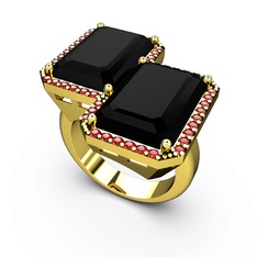 Siyah zirkon ve garnet 18 ayar altın yüzük
