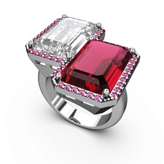 Avis Yüzük - Beyaz zirkon ve rodolit garnet 14 ayar beyaz altın yüzük #nxcwqn