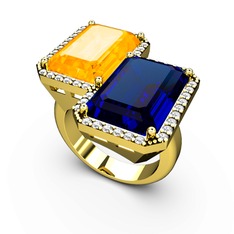 Sitrin, lab safir ve swarovski 14 ayar altın yüzük