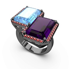 Avis Yüzük - Akuamarin, ametist ve garnet 925 ayar siyah rodyum kaplama gümüş yüzük #obww96
