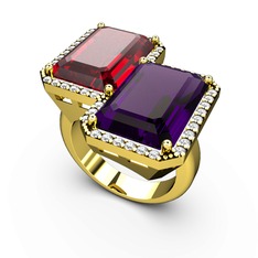 Avis Yüzük - Garnet, ametist ve swarovski 8 ayar altın yüzük #oecphe