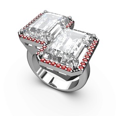 Beyaz zirkon ve garnet 18 ayar beyaz altın yüzük