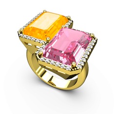 Sitrin, pembe kuvars ve swarovski 14 ayar altın yüzük