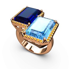 Avis Yüzük - Lab safir, akuamarin ve sitrin 8 ayar rose altın yüzük #okm3b6