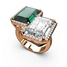 Avis Yüzük - Yeşil kuvars, beyaz zirkon ve swarovski 18 ayar rose altın yüzük #oo38di